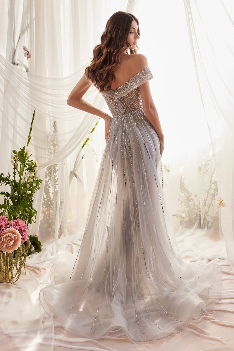 Silver Siren Embellished Beads With Overskirt Long Mother Of The Bride Dress CDA1182