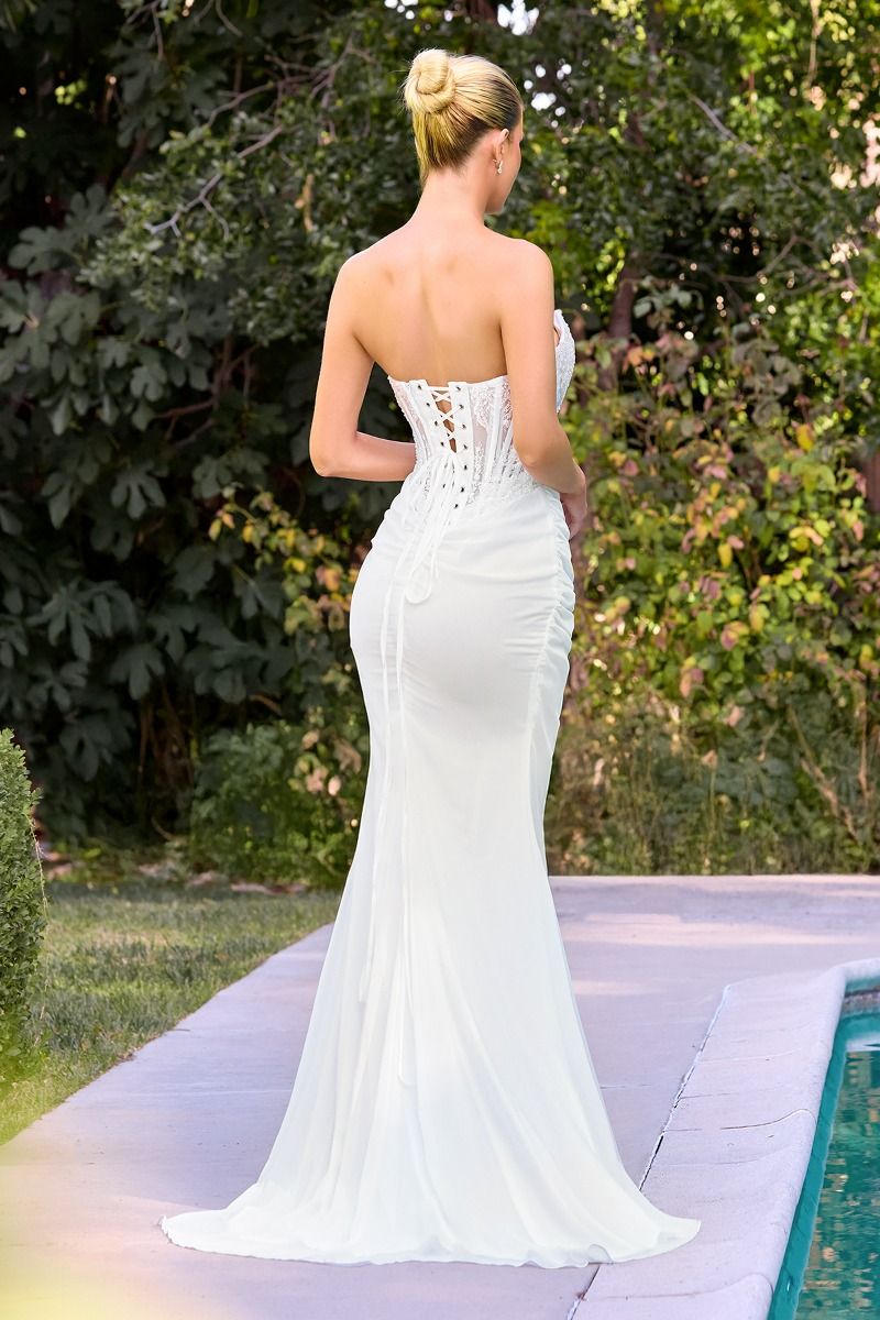 Off-White Chiffon Mermaid Gown with Sweetheart Neckline & Lace Details  CDCD683W