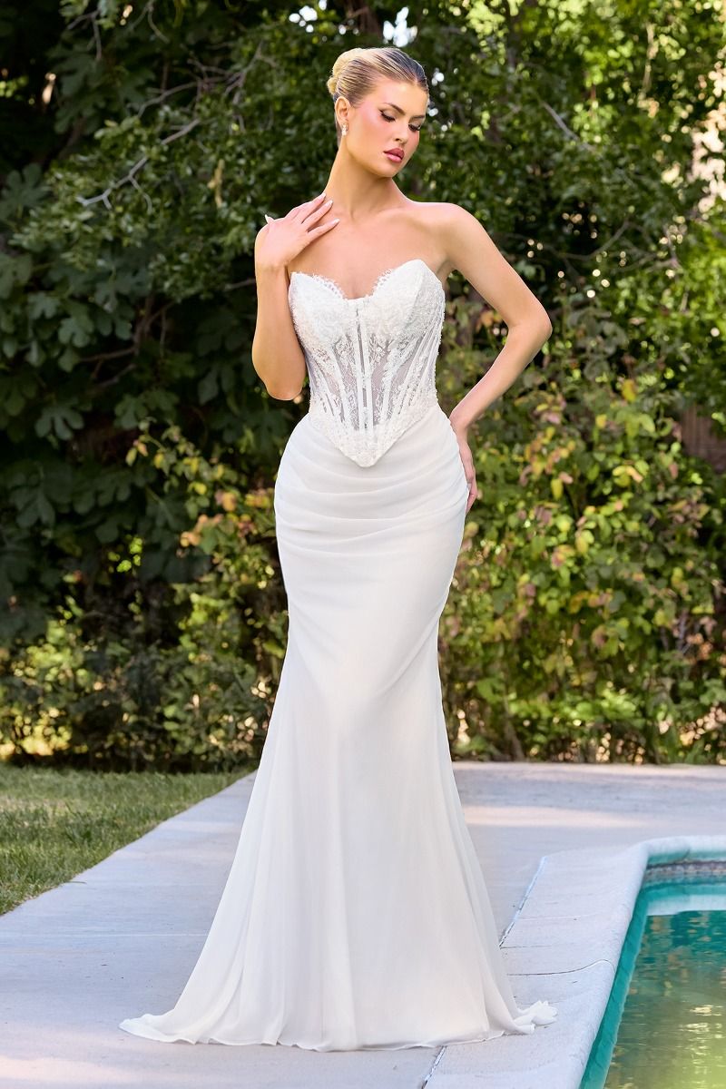 Off-White Chiffon Mermaid Gown with Sweetheart Neckline & Lace Details  CDCD683W