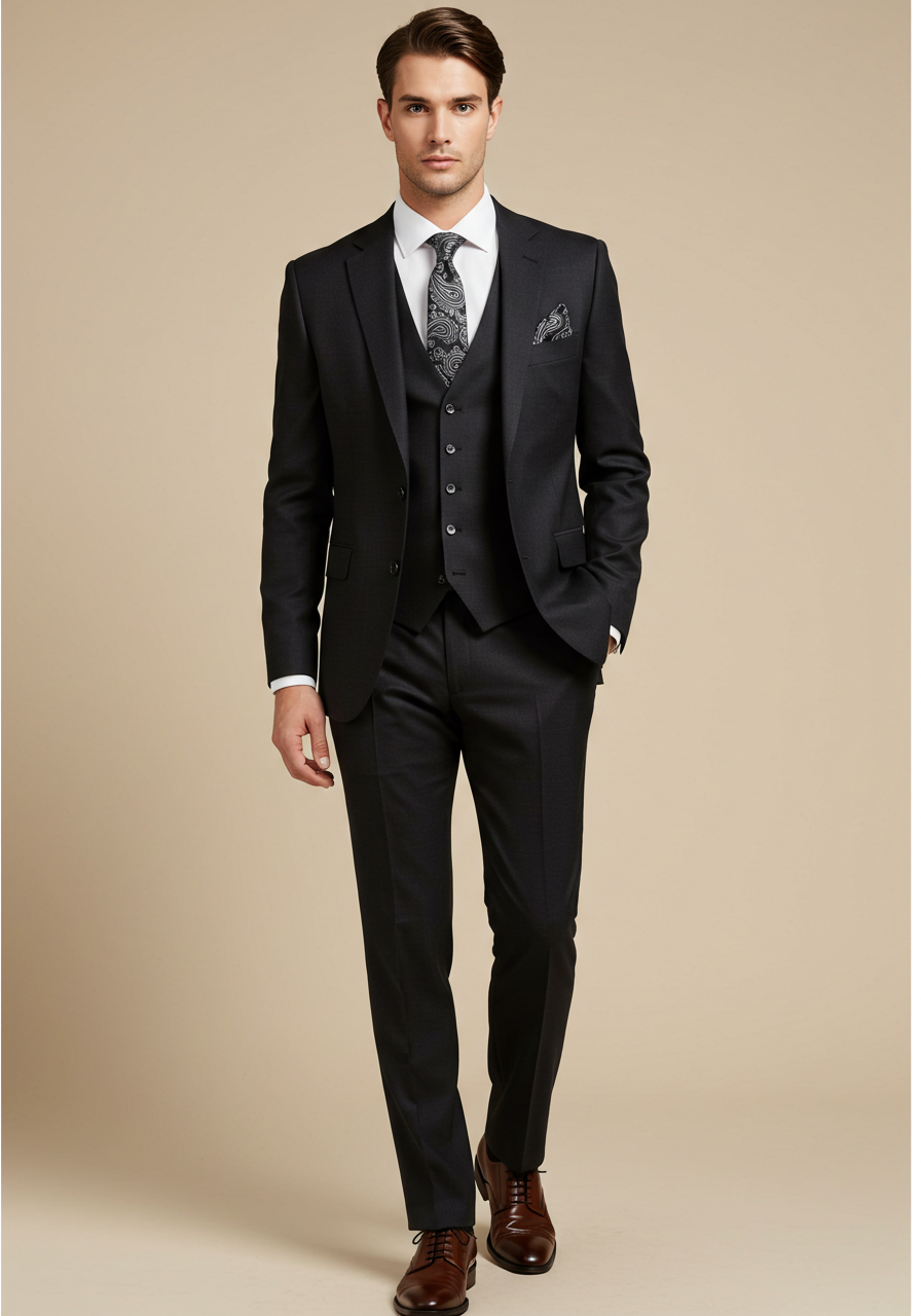 Men’s Black 3-Piece Slim Fit Suit