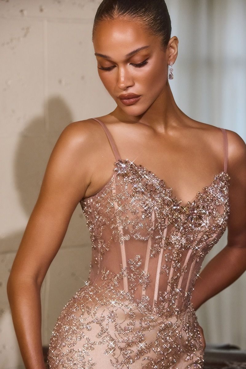 Dazzling Beads Embellished Mermaid Prom Gown w/ Boned Bodice & Zipper Back CDJ889
