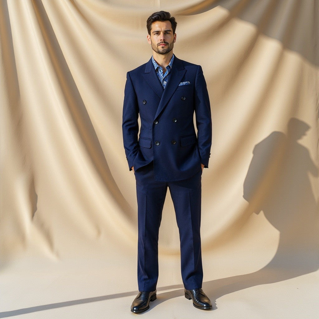 Navy Double Breasted Twill Suit