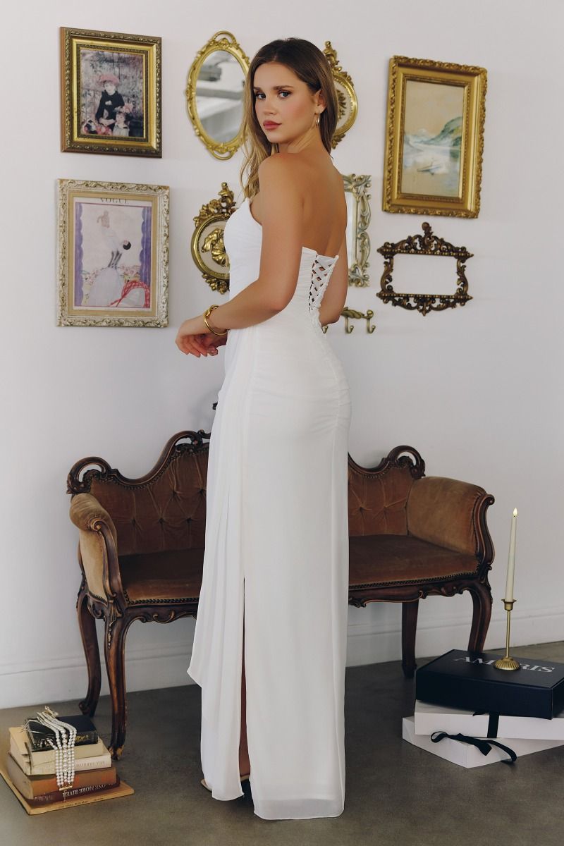 Strapless Off White Modern Bridal Gown w/ Side Sash & Lace Up Back CDT726W