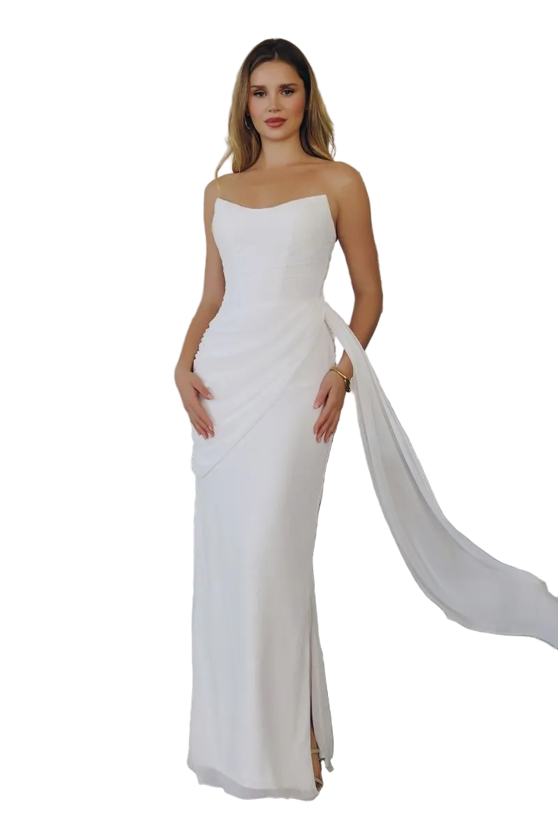 Strapless Off White Modern Bridal Gown w/ Side Sash & Lace Up Back CDT726W